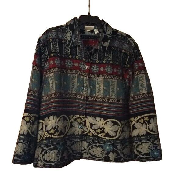 Chico's Design Jacket Black w/Multicolor Floral Tapestry Shacket Blazer Size XL - Picture 1 of 5